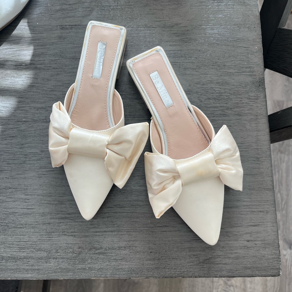Elegant Cream Bow Mules